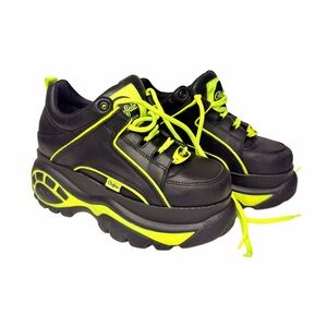 Buffalo London Platform Sneakers - Black and Neon Yellow